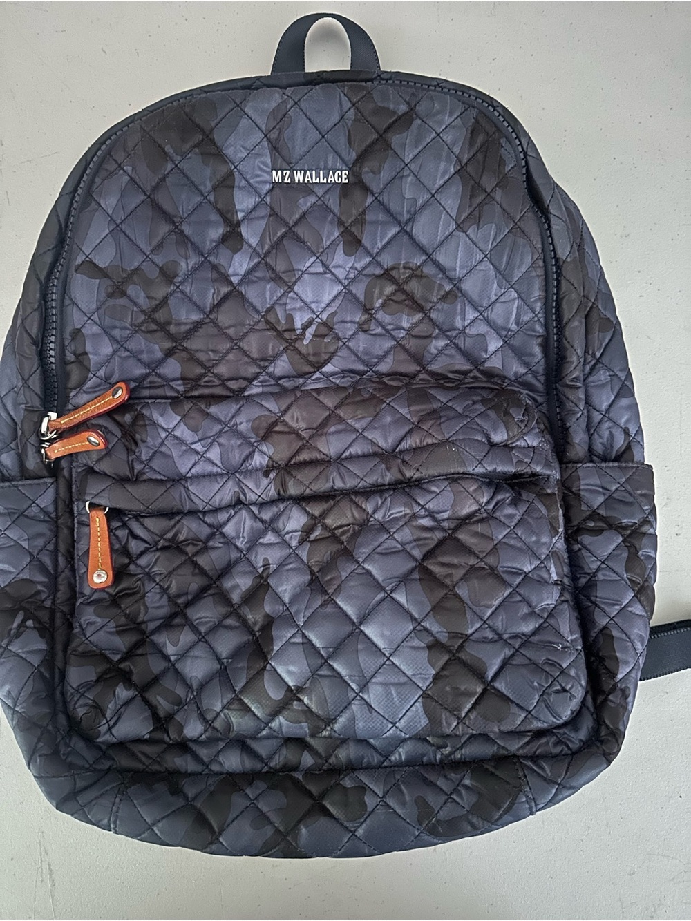 MZ Wallace Black Quilted Camo-Print Backpack with Tan Accents